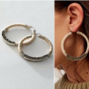 Free People Whitney Hoop Earrings Semi Precious Stone in Ivory NWT